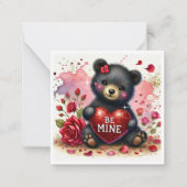 Cute Girly Be Mine Bear Cub Classroom Valentine ノートカード (正面)