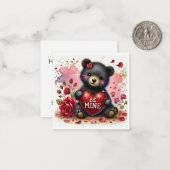 Cute Girly Be Mine Bear Cub Classroom Valentine ノートカード (正面/裏面インサイチュ)