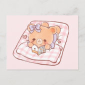 Cute Girly Bear reading Shojo Manga on Cozy Bed ポストカード (正面)