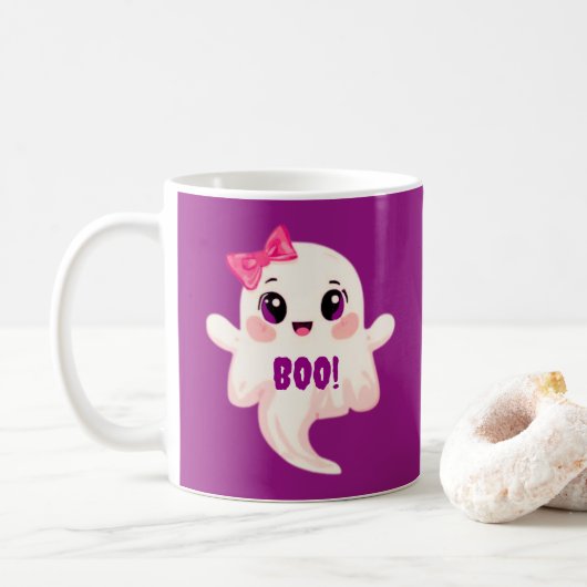 Cute girly Boo! Ghost コーヒーマグカップ (ドーナツ)