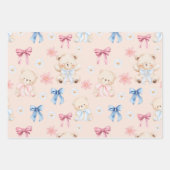 Cute Girly Bow Teddy Bears Seamless Pattern ラッピングペーパーシート (正面2)