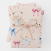 Cute Girly Bow Teddy Bears Seamless Pattern ラッピングペーパーシート (インサイチュ)