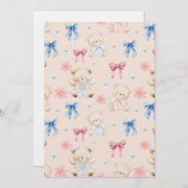 Cute Girly Bow Teddy Bears Seamless Pattern 招待状 (正面/裏面)