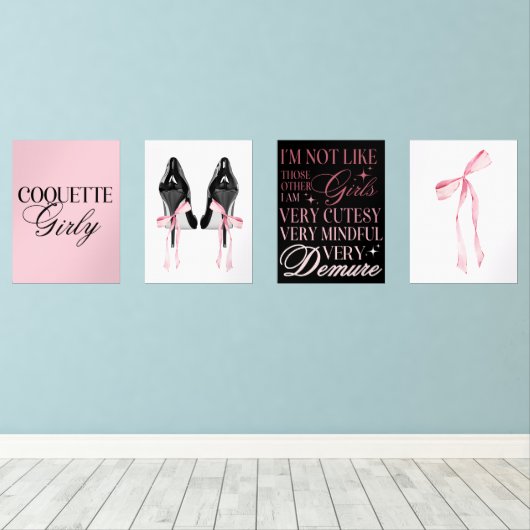Cute Girly Bow Wall Wall Art Sets (ウッドフロア)