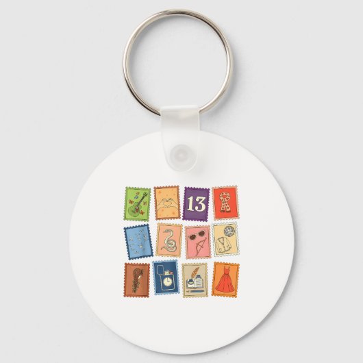 Cute Girly Christmas Pajama Music Album Stamp Aest キーホルダー (正面)