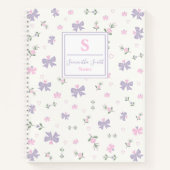 Cute Girly Coquette Flowers & Bows Monogram Name ノートブック (正面)