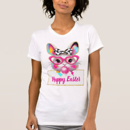 Cute Girly Easter Bunny Pink Heart Glasses Custom Tシャツ