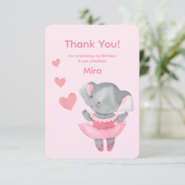 Cute Girly Elephant Ballerina Birthday Party  サンキューカード