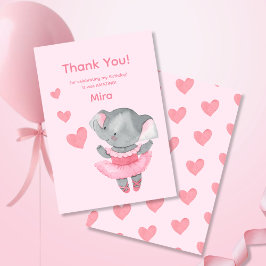 Cute Girly Elephant Ballerina Birthday Party  サンキューカード