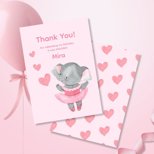 Cute Girly Elephant Ballerina Birthday Party  サンキューカード