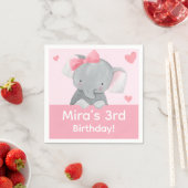 Cute Girly Elephant Pink Bow Birthday Party スタンダードカクテルナプキン (インサイチュ)