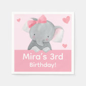 Cute Girly Elephant Pink Bow Birthday Party  スタンダードカクテルナプキン (正面)