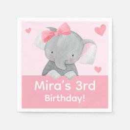 Cute Girly Elephant Pink Bow Birthday Party  スタンダードカクテルナプキン