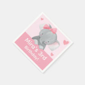 Cute Girly Elephant Pink Bow Birthday Party スタンダードカクテルナプキン (角)