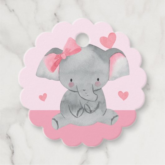 Cute Girly Elephant Pink Bow Birthday Party  フェイバータグ (正面)