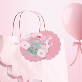 Cute Girly Elephant Pink Bow Birthday Party  フェイバータグ