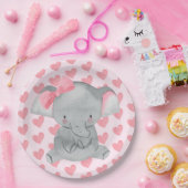 Cute Girly Elephant Pink Bow Birthday Party  ペーパープレート (パーティー)