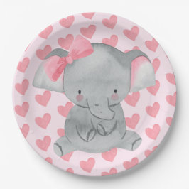 Cute Girly Elephant Pink Bow Birthday Party  ペーパープレート