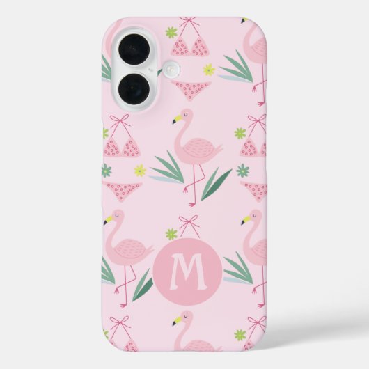 Cute Girly Flamingo and Bikini Pink Monogram Case-Mate iPhoneケース (裏面)