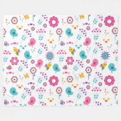 Cute Girly Flower Garden with Birds and Bees フリースブランケット (正面(横))