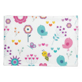 Cute Girly Flower Garden with Birds and Bees 枕カバー (裏面-左)