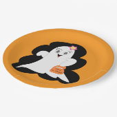 Cute Girly Ghost Halloween Trick or Treat ペーパープレート (アングル)