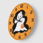 Cute Girly Ghost Halloween Trick or Treat ラージ壁時計 (傾斜)