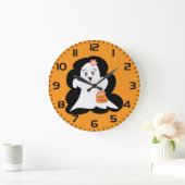 Cute Girly Ghost Halloween Trick or Treat ラージ壁時計 (ホーム)