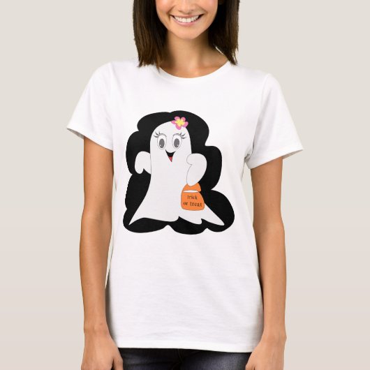 Cute Girly Ghost Halloween Trick or Treat Tシャツ (正面)