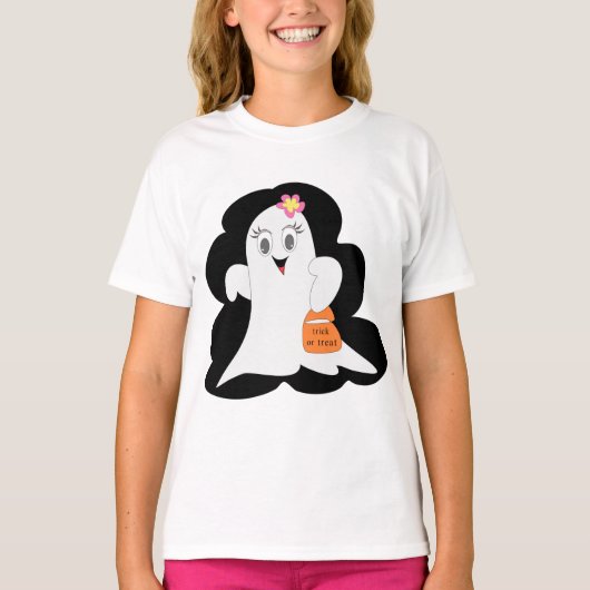 Cute Girly Ghost Halloween Trick or Treat Tシャツ (正面)