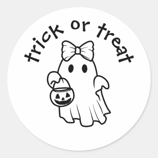 Cute Girly Ghost Trick or Treat Halloween ラウンドシール (正面)