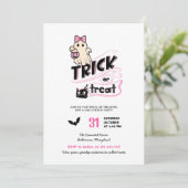 Cute Girly Ghost Trick or Treat Halloween Cat Pink 招待状 (スタンド正面)