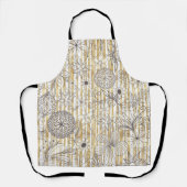 Cute Girly Gray Floral Doodles Gold Stripes Design エプロン (正面)