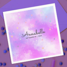 Cute Girly Holographic Pastel Sky Star Watercolor  スタンダードカクテルナプキン