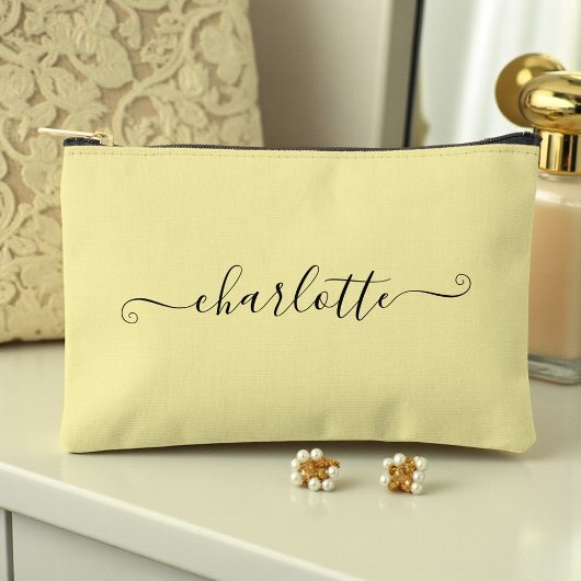 Cute Girly Minimalist Custom Name | Pale Yellow アクセサリーポーチ