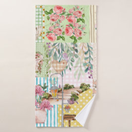 Cute girly pastel background floral collage art バスタオルセット