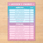 Cute Girly Pink Blue Glitter Kids Daily Chores  アクリル招待状 (正面)