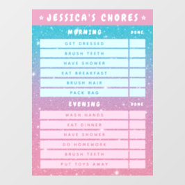 Cute Girly Pink Blue Glitter Kids Daily Chores ウィンドウサイン