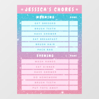 Cute Girly Pink Blue Glitter Kids Daily Chores  ウィンドウサイン
