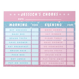 Cute Girly Pink Blue Glitter Kids Daily Chores ノートパッド