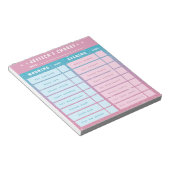Cute Girly Pink Blue Glitter Kids Daily Chores ノートパッド (アングル)