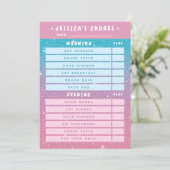 Cute Girly Pink Blue Glitter Kids Daily Chores 招待状 (スタンド正面)