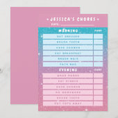 Cute Girly Pink Blue Glitter Kids Daily Chores 招待状 (正面/裏面)