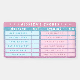 Cute Girly Pink Blue Glitter Kids Daily Chores 横断幕