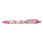 Cute Girly Pink Flower Pattern 黒ボールペン (トップ)