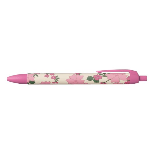 Cute Girly Pink Flower Pattern 黒ボールペン (トップ)