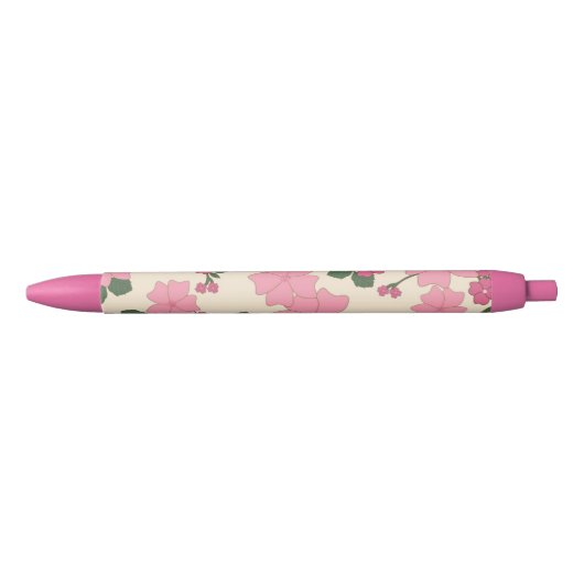 Cute Girly Pink Flower Pattern 黒ボールペン (正面)