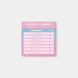 Cute Girly Pink Glitter Kids Morning Chores 3x3 ポストイット
