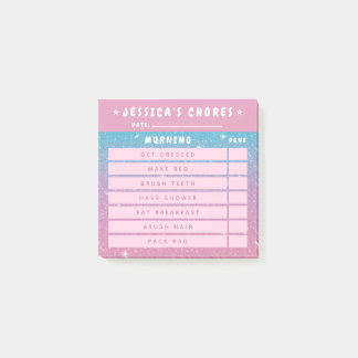 Cute Girly Pink Glitter Kids Morning Chores 3x3 ポストイット