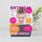 Cute Girly PInk Orange Kids Magazine Cover Photo  招待状 (スタンド正面)